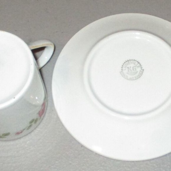 Vintage Porcelain Espresso Demitasse Cup & Saucer White Pink Rose Luneville - Picture 2 of 3